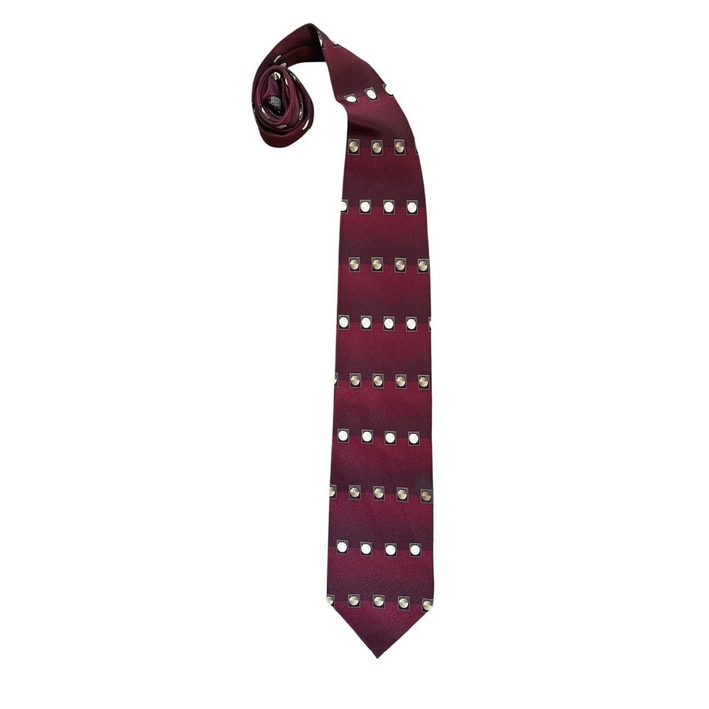 Milano‎ Men's Maroon Burgundy Square Gold Blocks Professional Modern Tie 58.5"